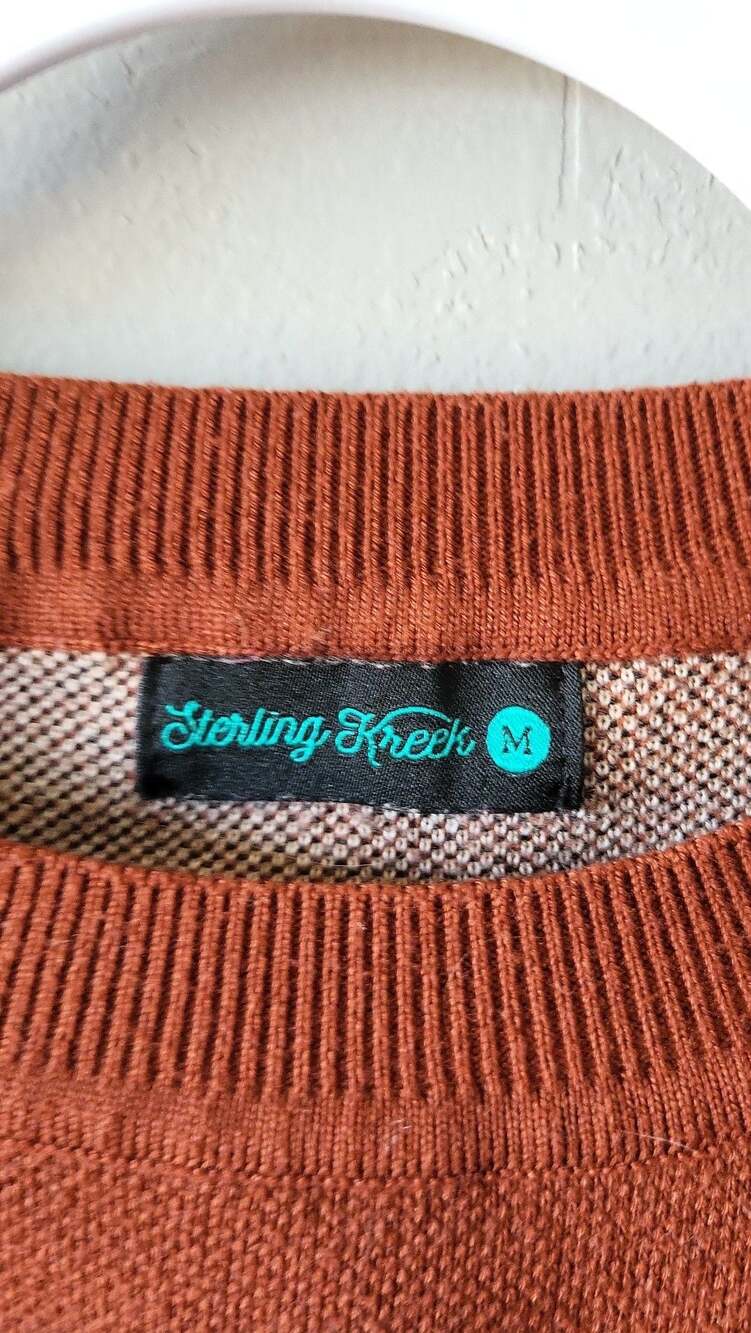 Sterling Kreek Rust Southwestern Aztec Print Crewneck Sweater, Size M - Picture 2 of 4